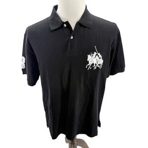 Polo‎ Ralph Lauren Mens Black Custom Fit Polo Shirt Size XL Stampede Logo NEW